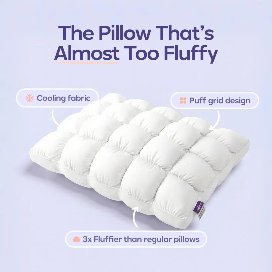 Mellow Sleep Mellow Puff Pillow – Soft Quilted Grid Puff Bed Pillow, Fluffy Plush Pillow Delivering Cloud-Like Comfort, Breathable Support for Side, Back & Stomach Sleepers, Cozy Pillow for Improved Sleep Quality