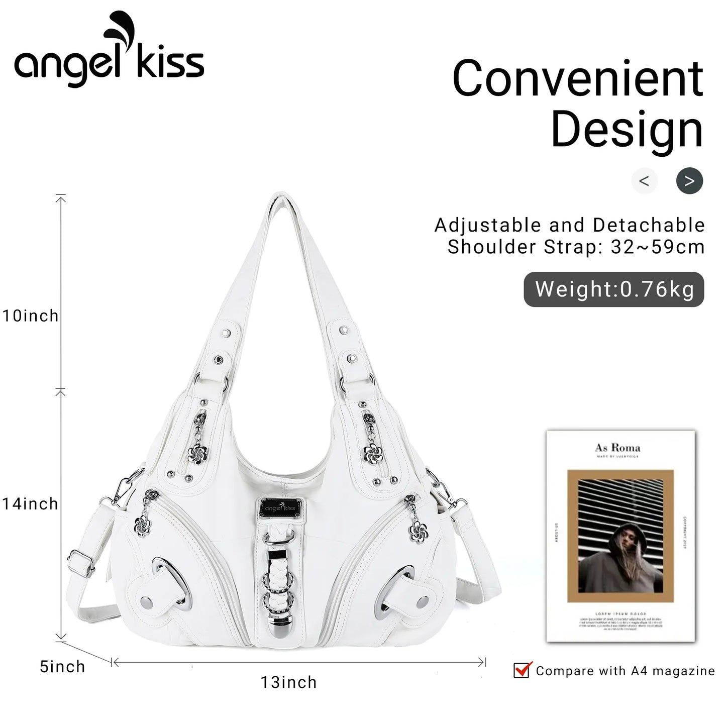 Angel Kiss Vintage Crossbody Bag, PU Hobo Satchel Tote, Lightweight Elegant Convertible Shoulder Handbag, Fashion Women’s Commuter Bag, Perfect for Everyday Summer Wear and Mother’s Day Presents