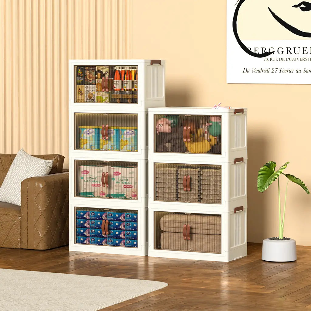 ONAIL Foldable Storage Boxes with Lids & Wheels, Available in 40/64/128QT, 1–5 Tier Stackable Storage Organiser for Home, Kitchen, Bedroom, Bathroom and Warehouse