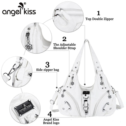 Angel Kiss Vintage Crossbody Bag, PU Hobo Satchel Tote, Lightweight Elegant Convertible Shoulder Handbag, Fashion Women’s Commuter Bag, Perfect for Everyday Summer Wear and Mother’s Day Presents