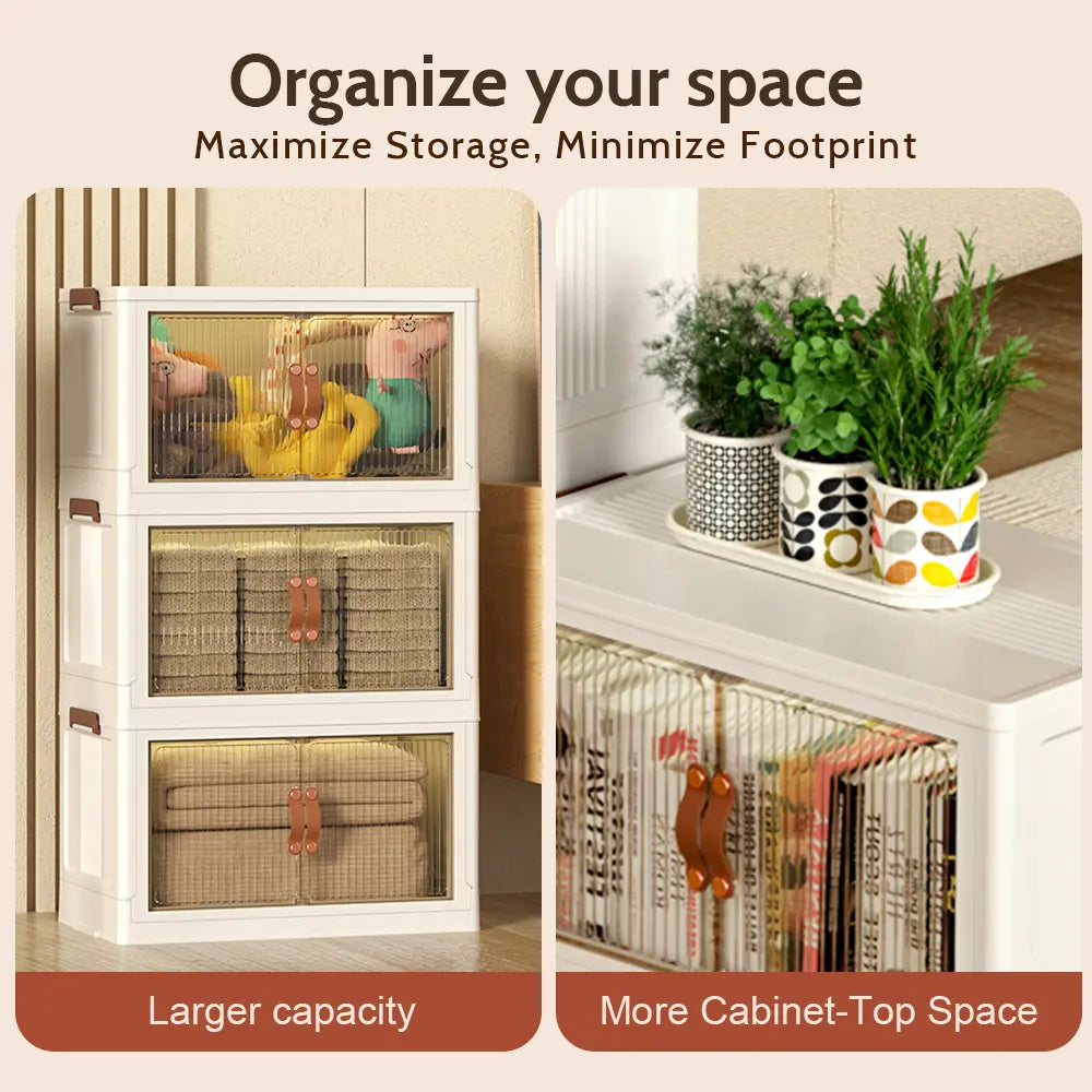 ONAIL Foldable Storage Boxes with Lids & Wheels, Available in 40/64/128QT, 1–5 Tier Stackable Storage Organiser for Home, Kitchen, Bedroom, Bathroom and Warehouse