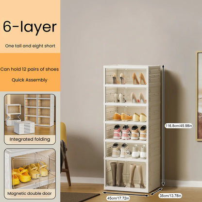 UFORU Folding Shoe Cabinet with Magnetic Transparent Doors, 9-Tier Holds Up to 18 Pairs of Shoes, Tool-Free Assembly, Stackable Sturdy Plastic Shoe Storage Organizer, Large Capacity & Space-Saving Simple Design