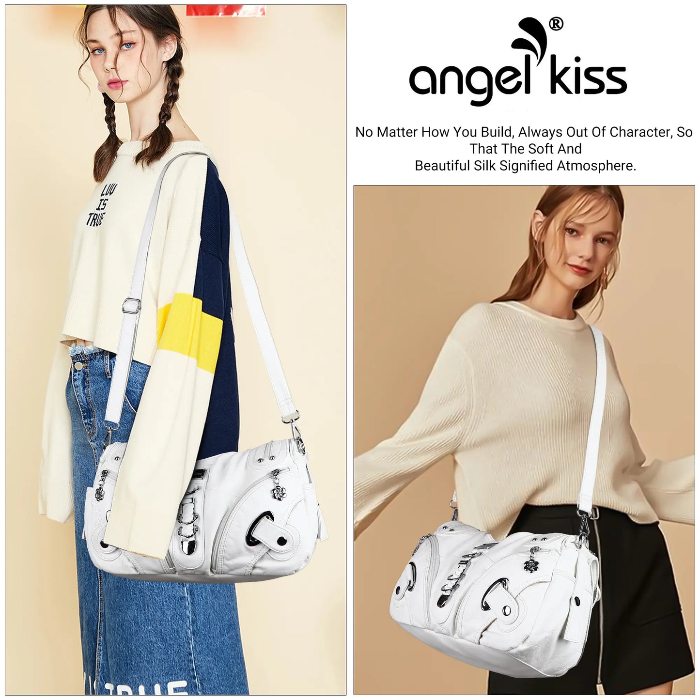 Angel Kiss Vintage Crossbody Bag, PU Hobo Satchel Tote, Lightweight Elegant Convertible Shoulder Handbag, Fashion Women’s Commuter Bag, Perfect for Everyday Summer Wear and Mother’s Day Presents