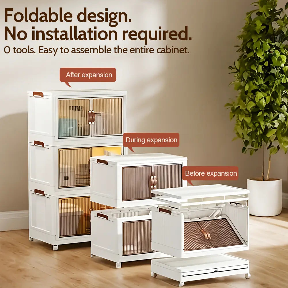 ONAIL Foldable Storage Boxes with Lids & Wheels, Available in 40/64/128QT, 1–5 Tier Stackable Storage Organiser for Home, Kitchen, Bedroom, Bathroom and Warehouse