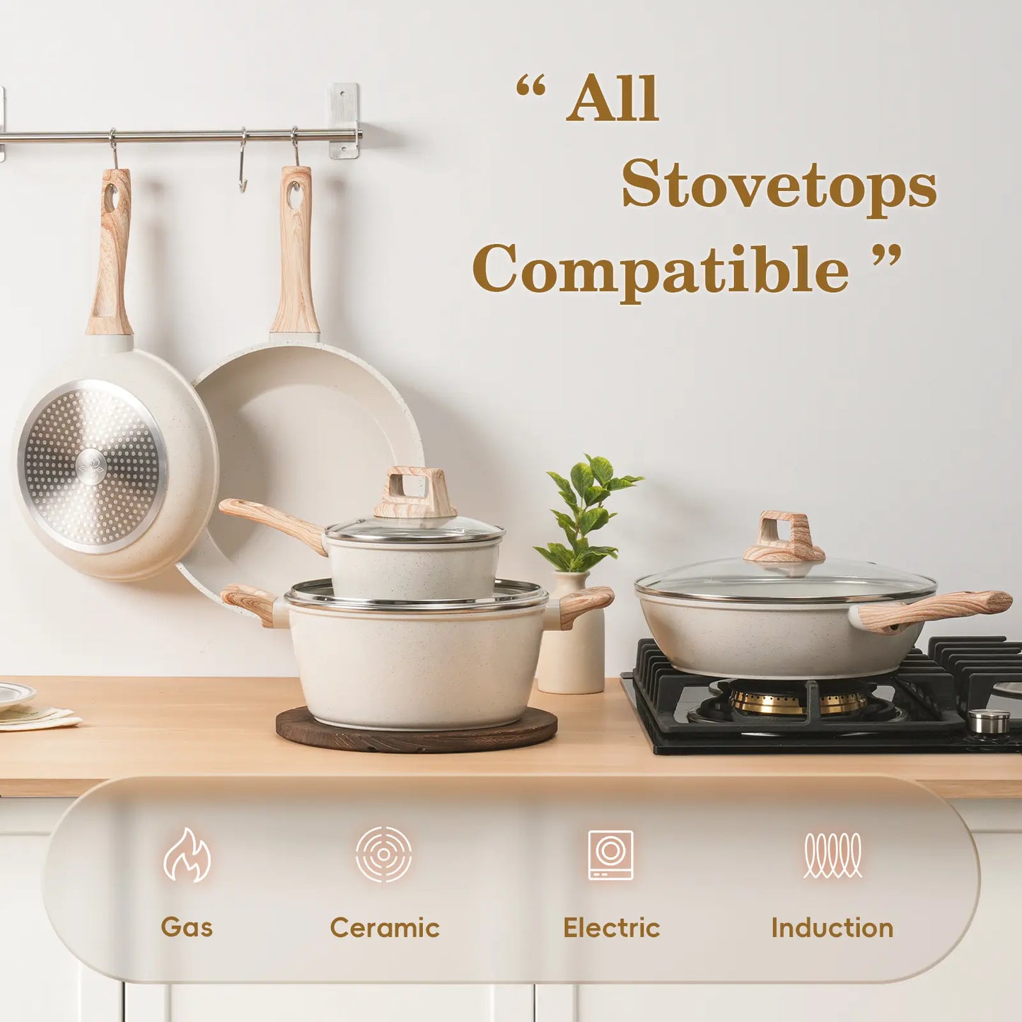 SODAY Non-Stick Pots and Pans Set, 12-Piece Healthy Non-Toxic Aluminium Cookware Collection with Frying Pans, Saucepans & Glass Lids, Durable Kitchenware with Heat-Resistant Bakelite Handles