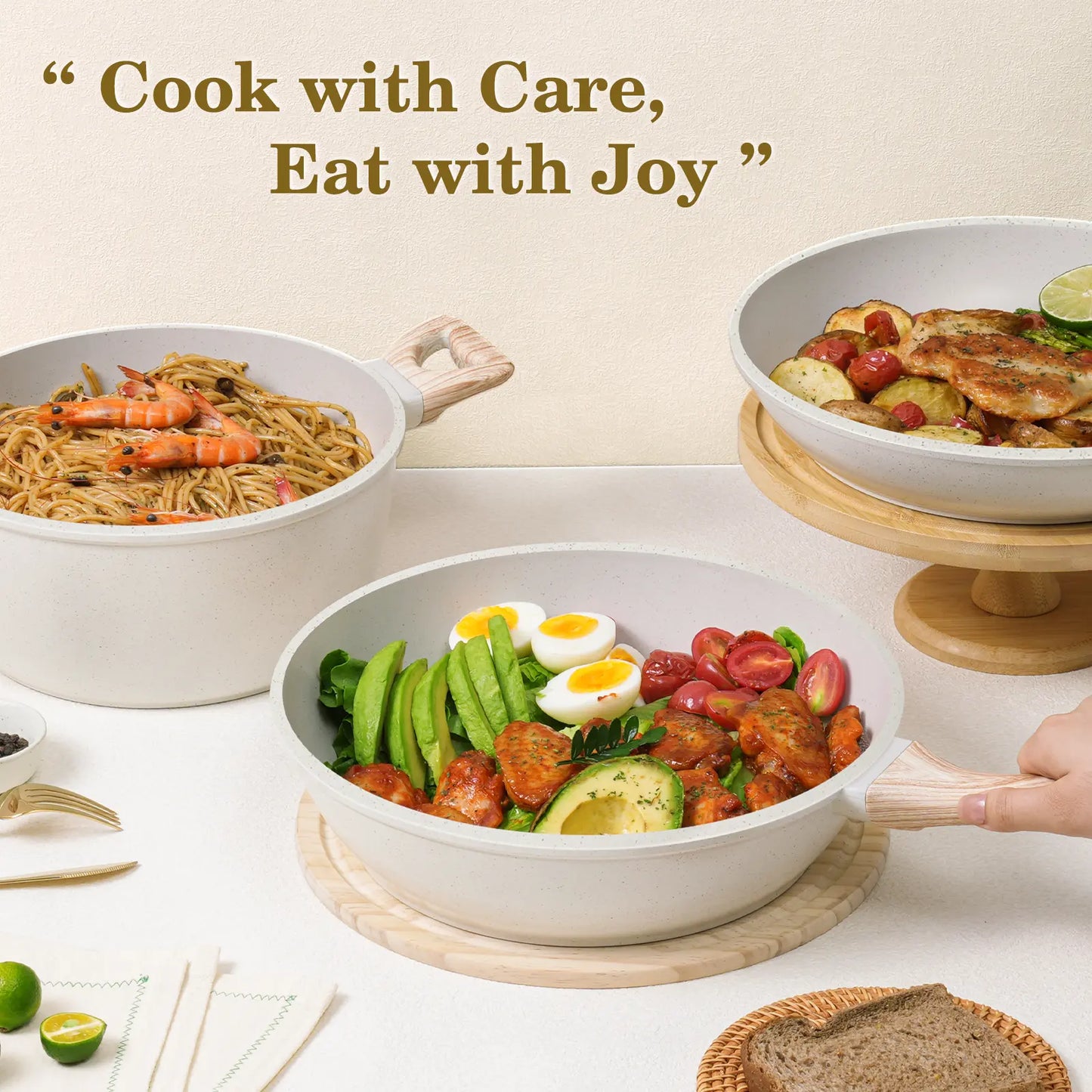 SODAY Non-Stick Pots and Pans Set, 12-Piece Healthy Non-Toxic Aluminium Cookware Collection with Frying Pans, Saucepans & Glass Lids, Durable Kitchenware with Heat-Resistant Bakelite Handles