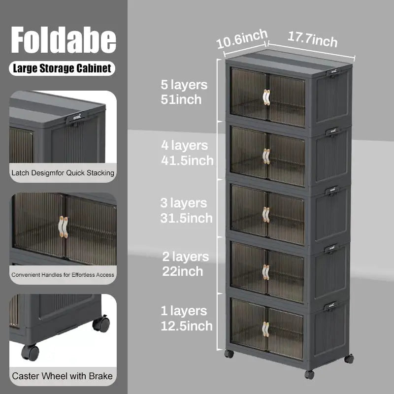 ONAIL Foldable Storage Boxes with Lids & Wheels, Available in 40/64/128QT, 1–5 Tier Stackable Storage Organiser for Home, Kitchen, Bedroom, Bathroom and Warehouse