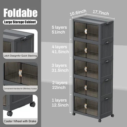 ONAIL Foldable Storage Boxes with Lids & Wheels, Available in 40/64/128QT, 1–5 Tier Stackable Storage Organiser for Home, Kitchen, Bedroom, Bathroom and Warehouse