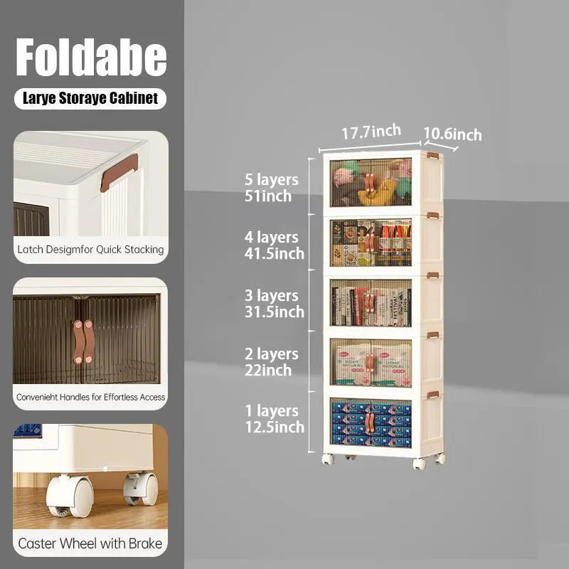 ONAIL Foldable Storage Boxes with Lids & Wheels, Available in 40/64/128QT, 1–5 Tier Stackable Storage Organiser for Home, Kitchen, Bedroom, Bathroom and Warehouse