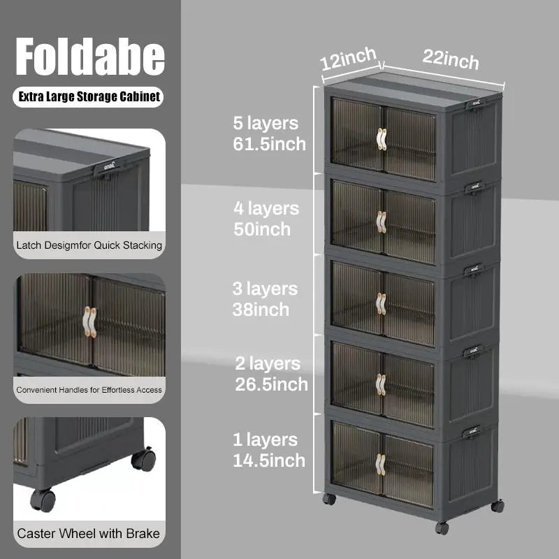 ONAIL Foldable Storage Boxes with Lids & Wheels, Available in 40/64/128QT, 1–5 Tier Stackable Storage Organiser for Home, Kitchen, Bedroom, Bathroom and Warehouse