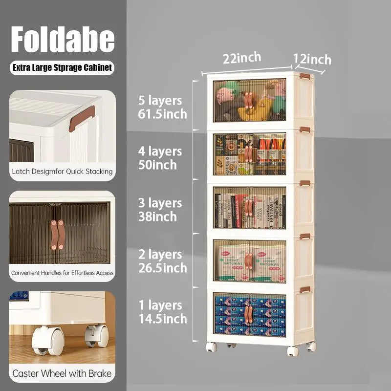 ONAIL Foldable Storage Boxes with Lids & Wheels, Available in 40/64/128QT, 1–5 Tier Stackable Storage Organiser for Home, Kitchen, Bedroom, Bathroom and Warehouse