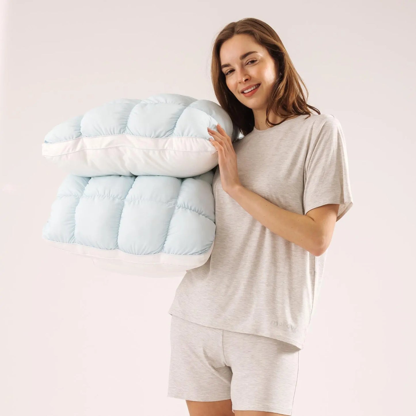 Mellow Sleep Mellow Puff Pillow – Soft Quilted Grid Puff Bed Pillow, Fluffy Plush Pillow Delivering Cloud-Like Comfort, Breathable Support for Side, Back & Stomach Sleepers, Cozy Pillow for Improved Sleep Quality