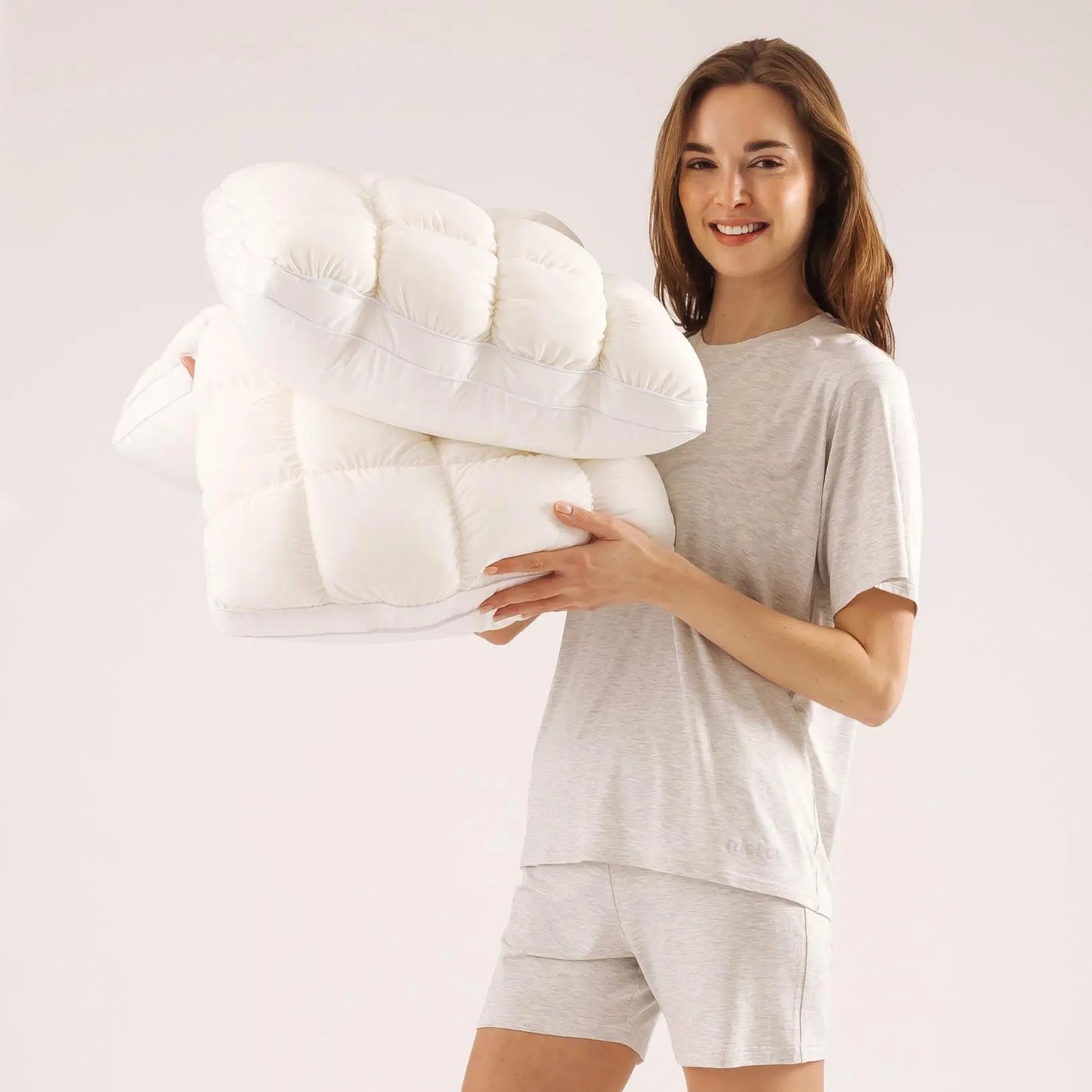 Mellow Sleep Mellow Puff Pillow – Soft Quilted Grid Puff Bed Pillow, Fluffy Plush Pillow Delivering Cloud-Like Comfort, Breathable Support for Side, Back & Stomach Sleepers, Cozy Pillow for Improved Sleep Quality
