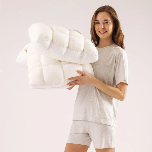 Mellow Sleep Mellow Puff Pillow – Soft Quilted Grid Puff Bed Pillow, Fluffy Plush Pillow Delivering Cloud-Like Comfort, Breathable Support for Side, Back & Stomach Sleepers, Cozy Pillow for Improved Sleep Quality