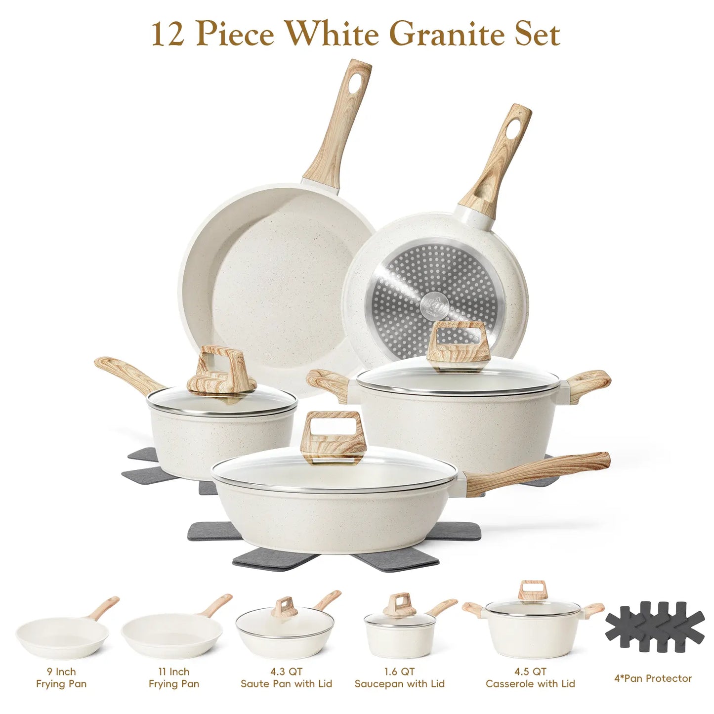 SODAY Non-Stick Pots and Pans Set, 12-Piece Healthy Non-Toxic Aluminium Cookware Collection with Frying Pans, Saucepans & Glass Lids, Durable Kitchenware with Heat-Resistant Bakelite Handles