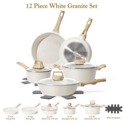 SODAY Non-Stick Pots and Pans Set, 12-Piece Healthy Non-Toxic Aluminium Cookware Collection with Frying Pans, Saucepans & Glass Lids, Durable Kitchenware with Heat-Resistant Bakelite Handles