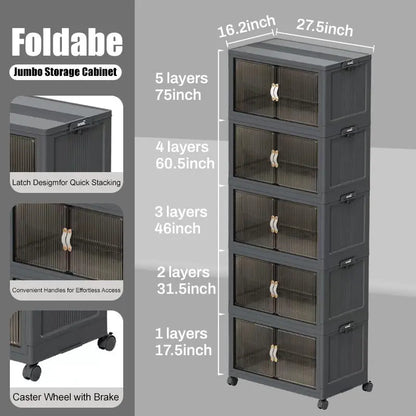 ONAIL Foldable Storage Boxes with Lids & Wheels, Available in 40/64/128QT, 1–5 Tier Stackable Storage Organiser for Home, Kitchen, Bedroom, Bathroom and Warehouse